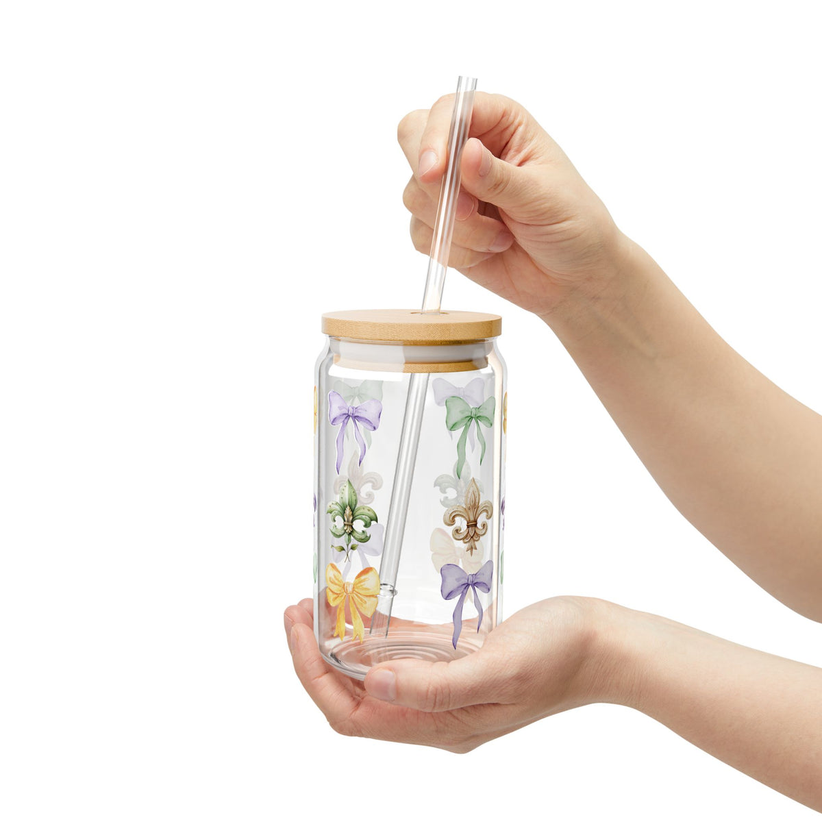 Cute sipper Glass Jar-Reusable Straw Cup(16oz)